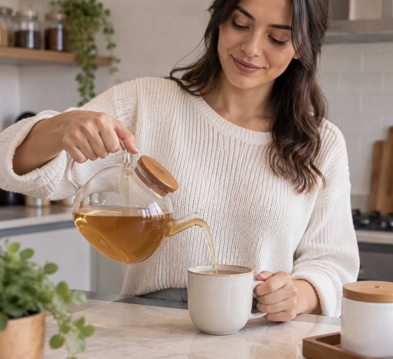 Preparación de té de hierbas e infusión de Shiitake
